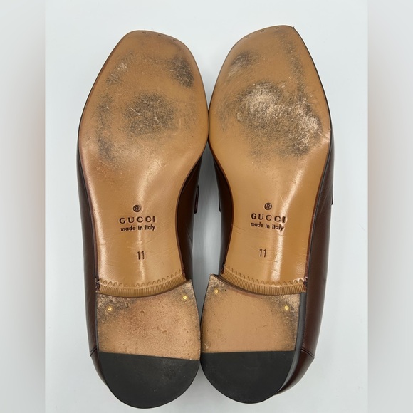 GUCCI Loafers Shoes GG Horsebit Brown Leather Men\'s UK Size 11
